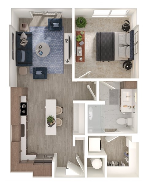 a 1 bedroom floor plan with a bathroom and a living room